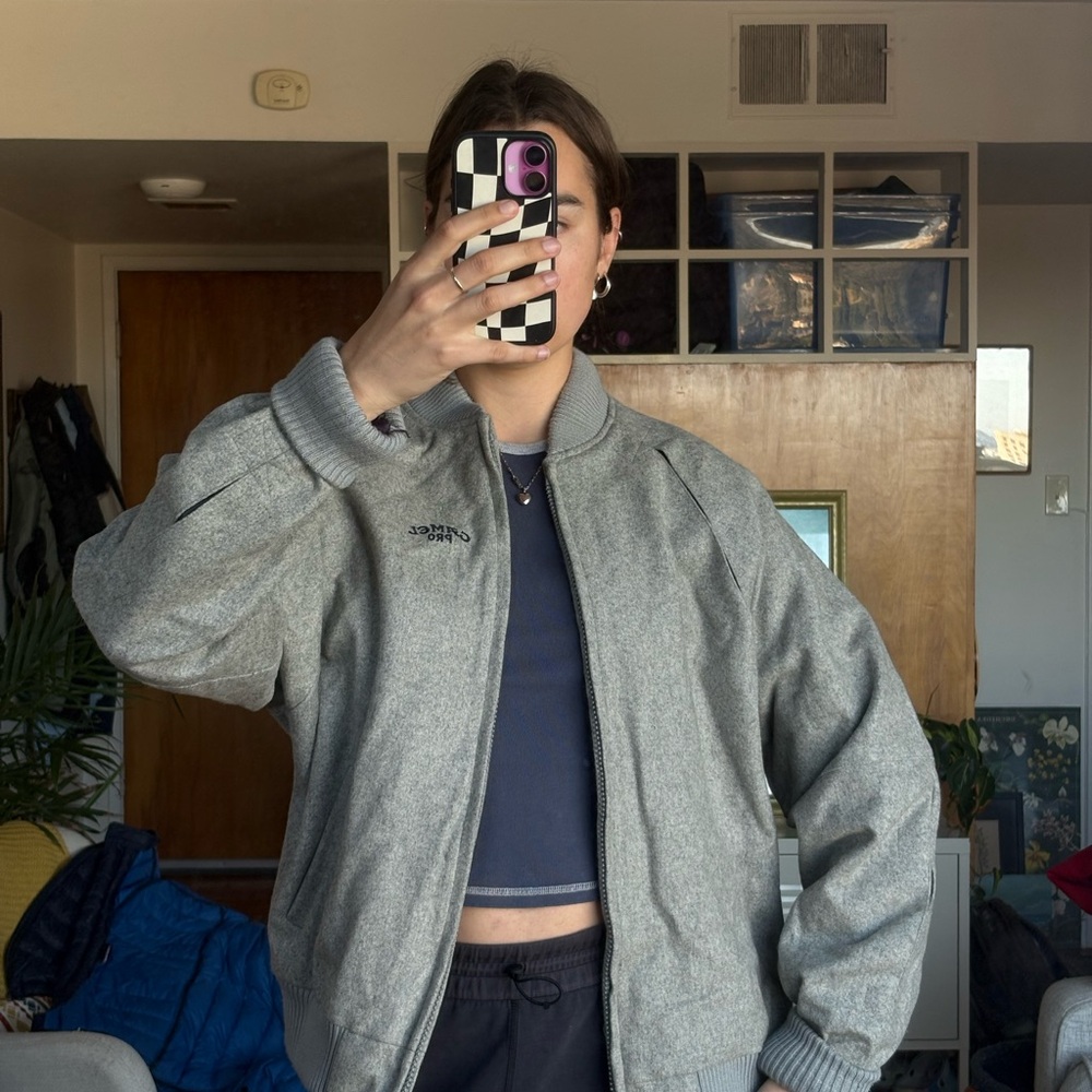 Vintage Camel Light Gray Bomber Jacket